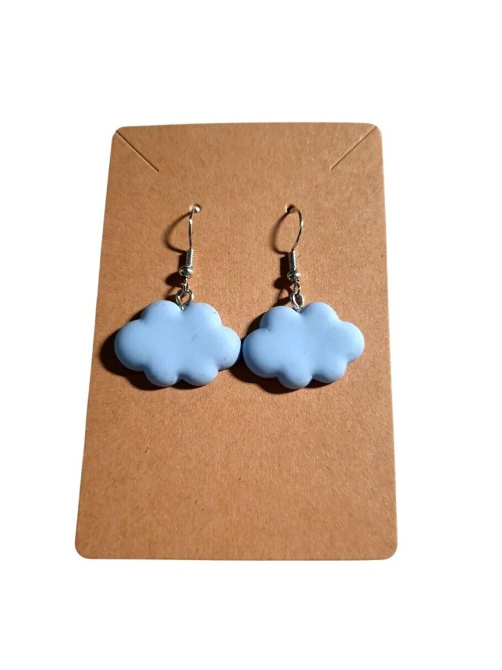 Blue Cloud Shaped Dangle Earrings Handmade Lightweight Polymer Clay Jewelry Gift